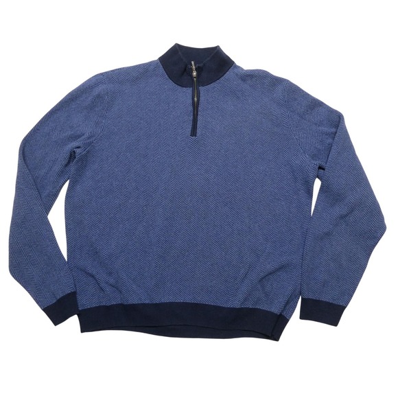 J. McLaughlin Other - J McLaughlin Sweater Mens L Blue Herringbone 1/4 Zip Mock Neck Knit Pullover